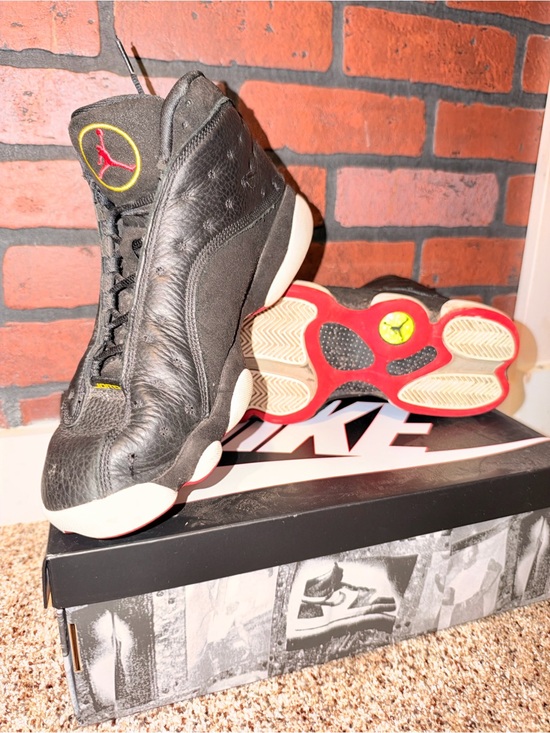 Jordan Other - Jordan Black Leather High-Top Sneakers with Red and Yellow Accents
